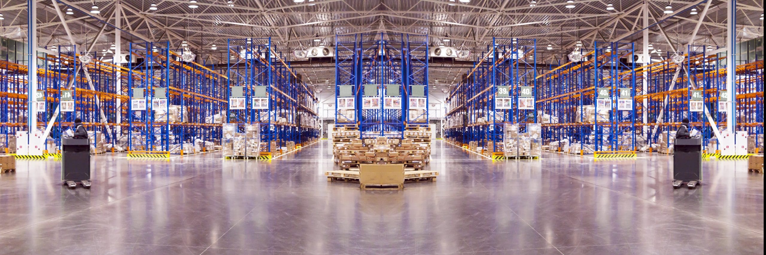 Typical storage, warehouse interior. Selective focus. Wide panoramic collage. Industrial background.